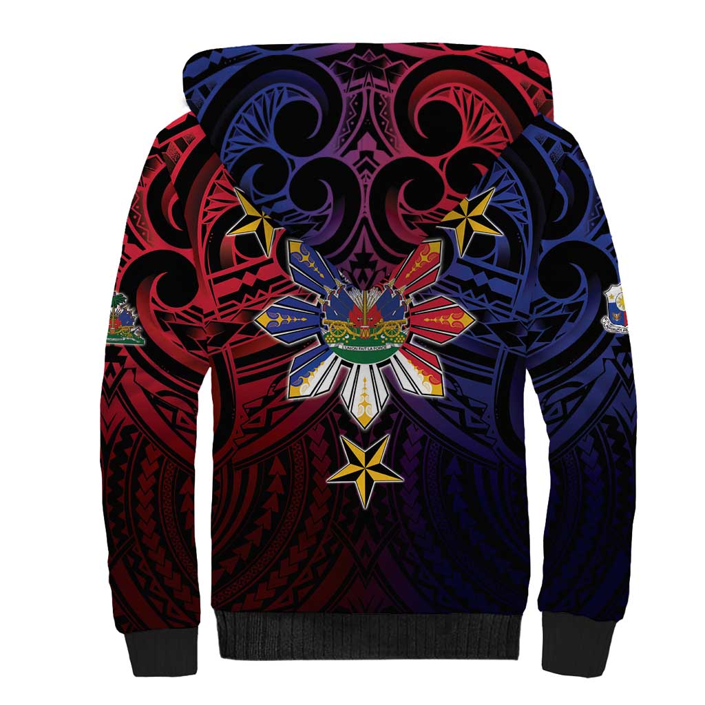 Haiti Philippines Sherpa Hoodie Haitian Coat Of Arms With Filipino Sun