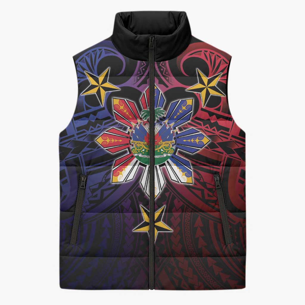 Haiti Philippines Sleeveless Puffer Jacket Haitian Coat Of Arms With Filipino Sun