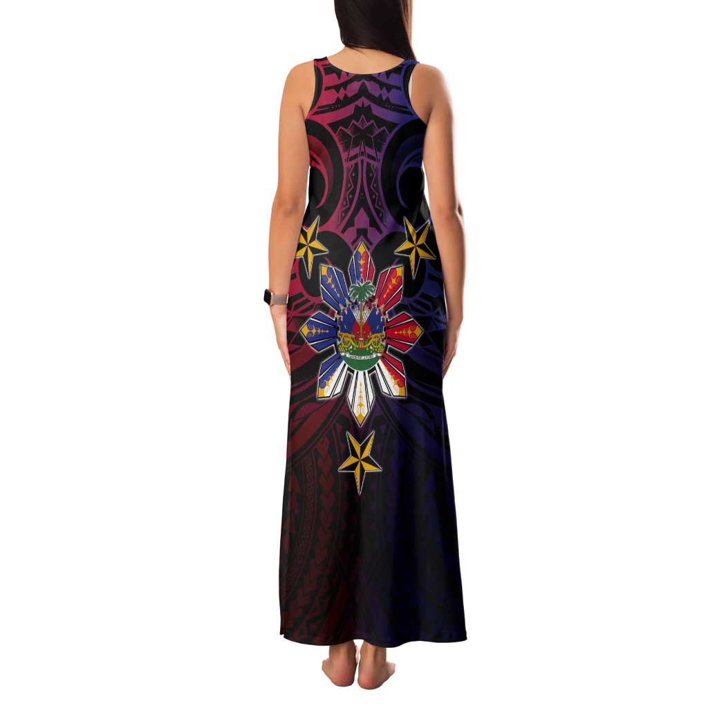 Haiti Philippines Tank Maxi Dress Haitian Coat Of Arms With Filipino Sun
