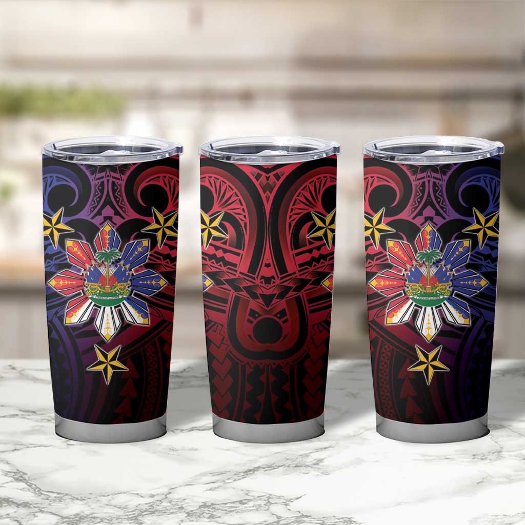 Haiti Philippines Tumbler Cup Haitian Coat Of Arms With Filipino Sun LT05 - Polynesian Pride