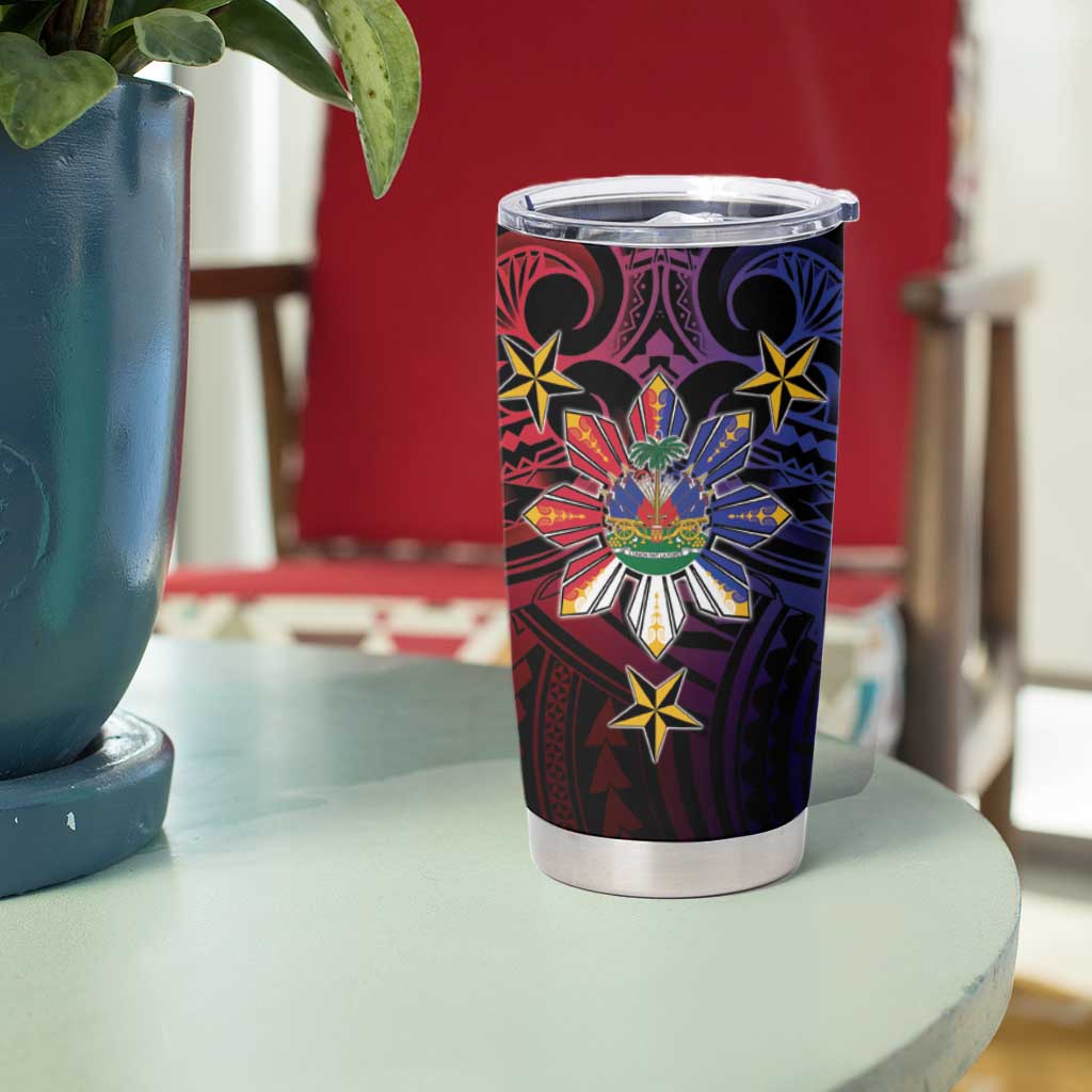 Haiti Philippines Tumbler Cup Haitian Coat Of Arms With Filipino Sun LT05 - Polynesian Pride