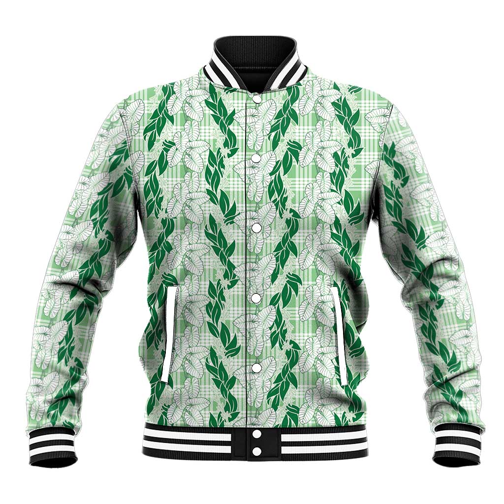 Hawaii Ti Leaf Maile Tuberose Lei Baseball Jacket With Hanalei Leaf Green