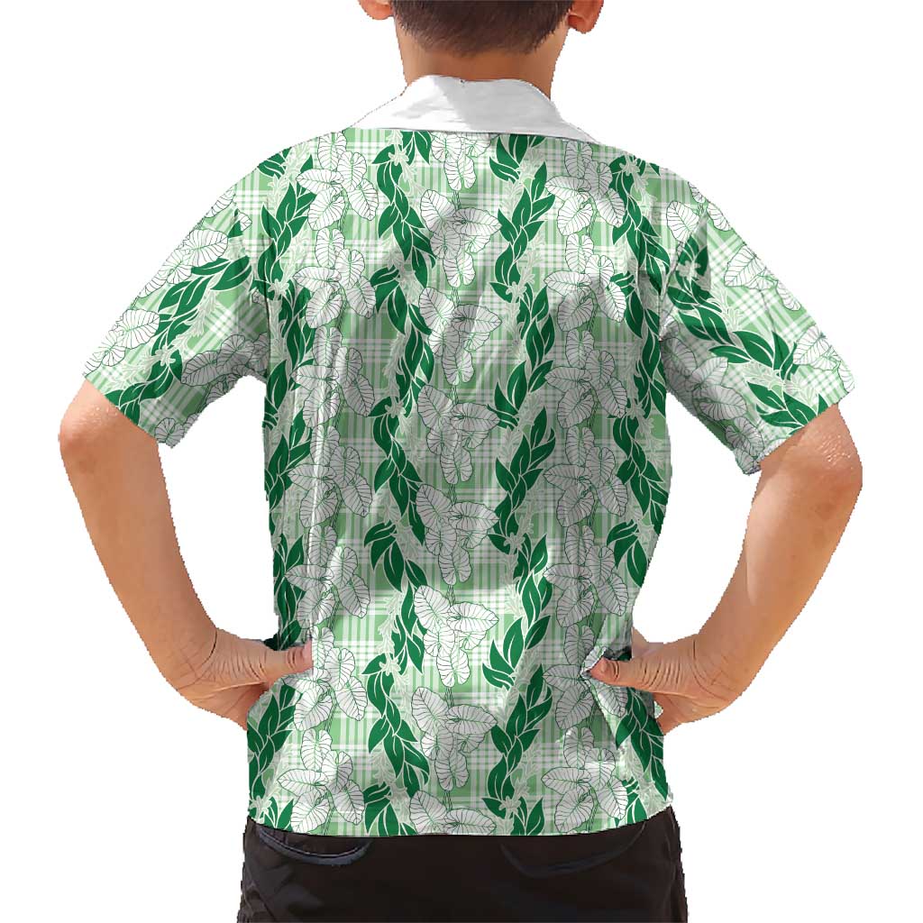Hawaii Ti Leaf Maile Tuberose Lei Family Matching Puletasi and Hawaiian Shirt With Hanalei Leaf Green LT05 - Polynesian Pride