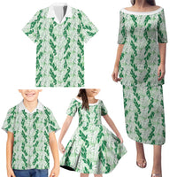 Hawaii Ti Leaf Maile Tuberose Lei Family Matching Puletasi and Hawaiian Shirt With Hanalei Leaf Green LT05 - Polynesian Pride