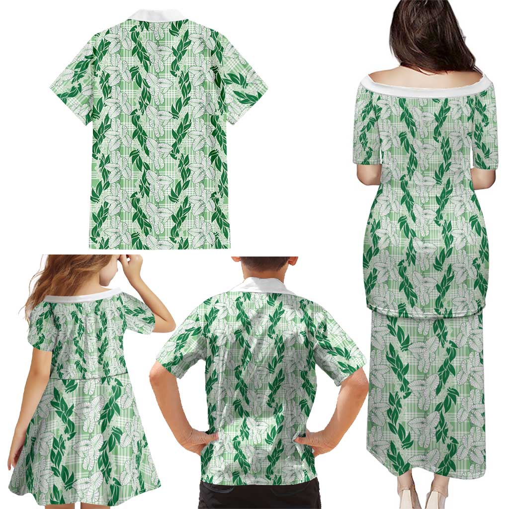 Hawaii Ti Leaf Maile Tuberose Lei Family Matching Puletasi and Hawaiian Shirt With Hanalei Leaf Green LT05 - Polynesian Pride
