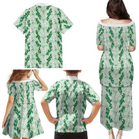 Hawaii Ti Leaf Maile Tuberose Lei Family Matching Puletasi and Hawaiian Shirt With Hanalei Leaf Green LT05 - Polynesian Pride