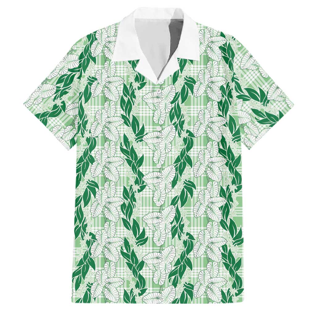 Hawaii Ti Leaf Maile Tuberose Lei Family Matching Puletasi and Hawaiian Shirt With Hanalei Leaf Green LT05 Dad's Shirt - Short Sleeve Green - Polynesian Pride