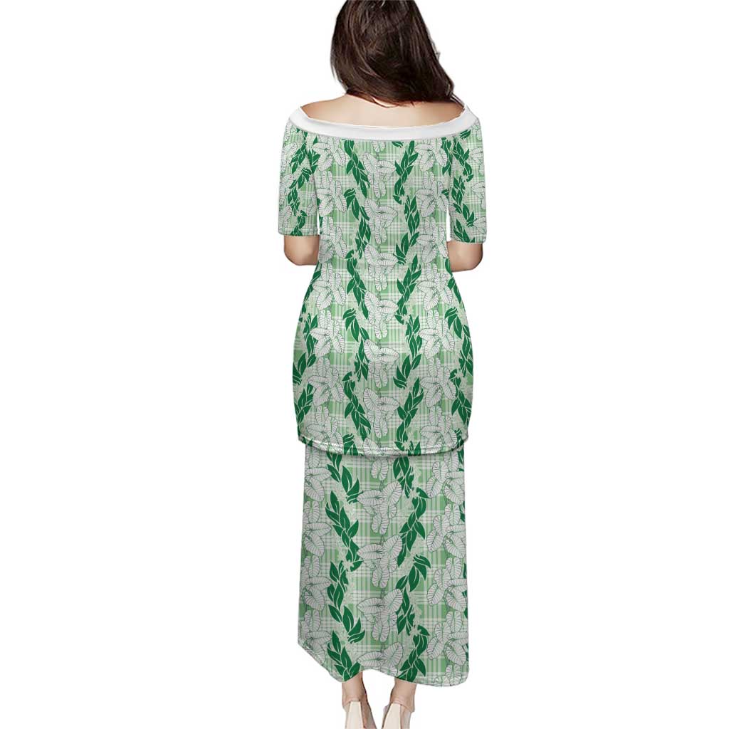 Hawaii Ti Leaf Maile Tuberose Lei Family Matching Puletasi and Hawaiian Shirt With Hanalei Leaf Green LT05 - Polynesian Pride