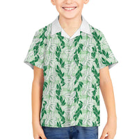 Hawaii Ti Leaf Maile Tuberose Lei Family Matching Puletasi and Hawaiian Shirt With Hanalei Leaf Green LT05 Son's Shirt Green - Polynesian Pride