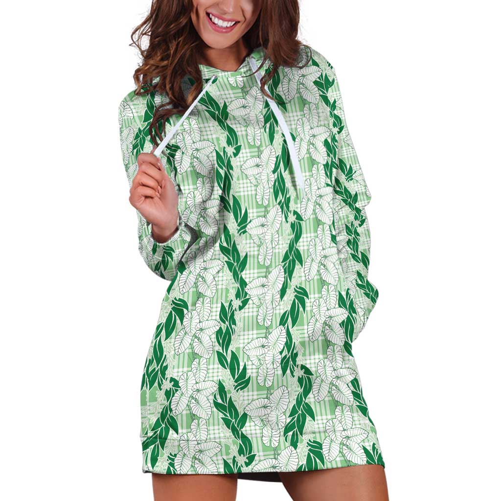 Hawaii Ti Leaf Maile Tuberose Lei Hoodie Dress With Hanalei Leaf Green