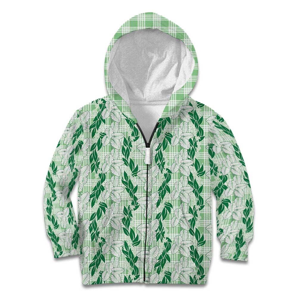 Hawaii Ti Leaf Maile Tuberose Lei Kid Hoodie With Hanalei Leaf Green