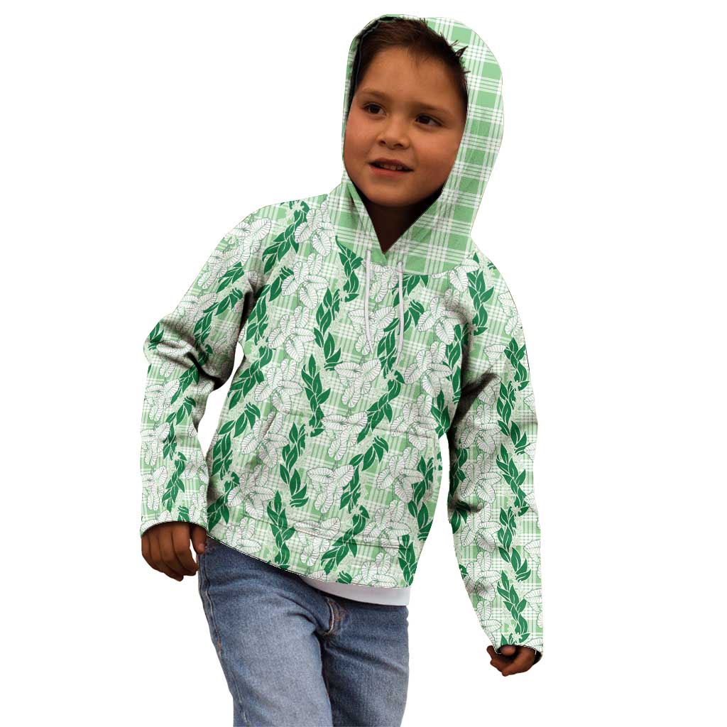 Hawaii Ti Leaf Maile Tuberose Lei Kid Hoodie With Hanalei Leaf Green