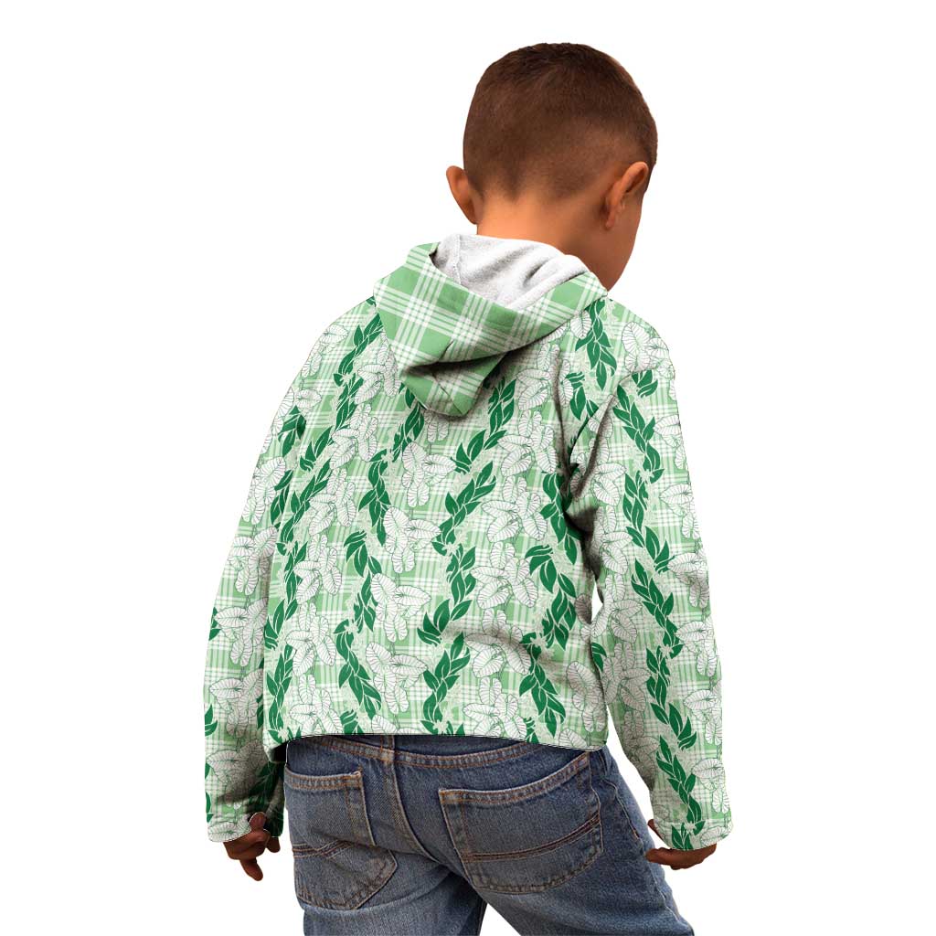 Hawaii Ti Leaf Maile Tuberose Lei Kid Hoodie With Hanalei Leaf Green