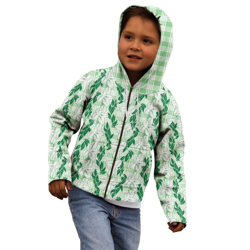 Hawaii Ti Leaf Maile Tuberose Lei Kid Hoodie With Hanalei Leaf Green