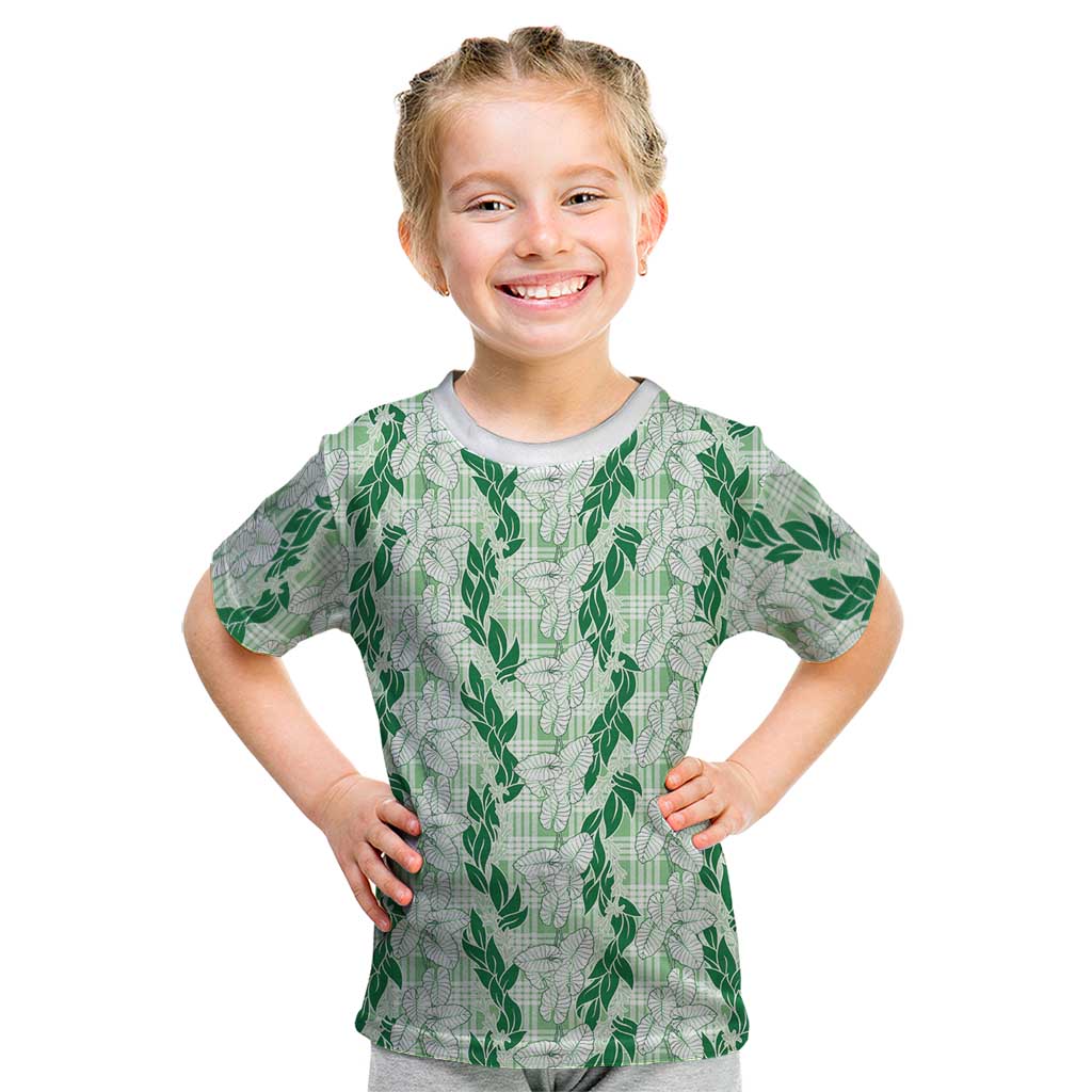 Hawaii Ti Leaf Maile Tuberose Lei Kid T Shirt With Hanalei Leaf Green