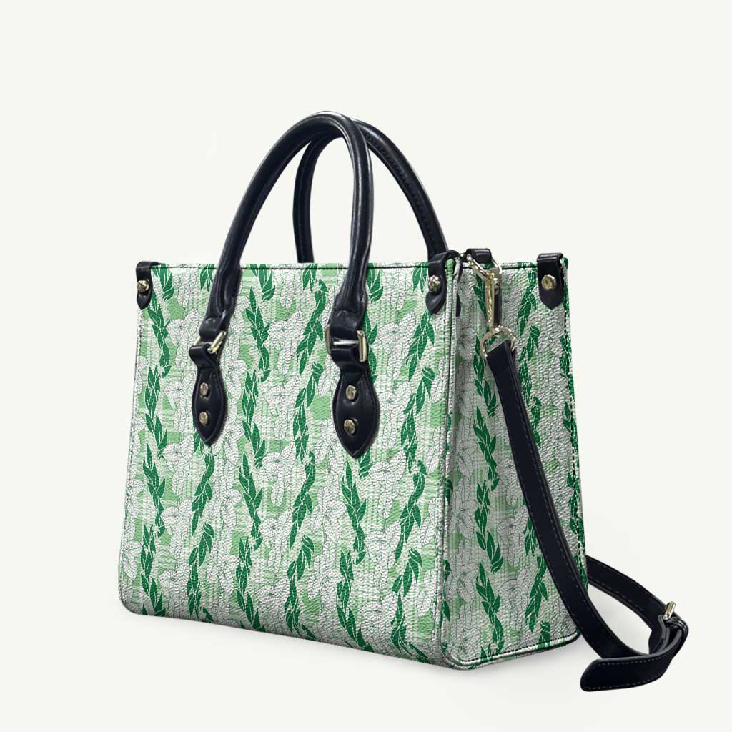 Hawaii Ti Leaf Maile Tuberose Lei Leather Bag With Hanalei Leaf Green