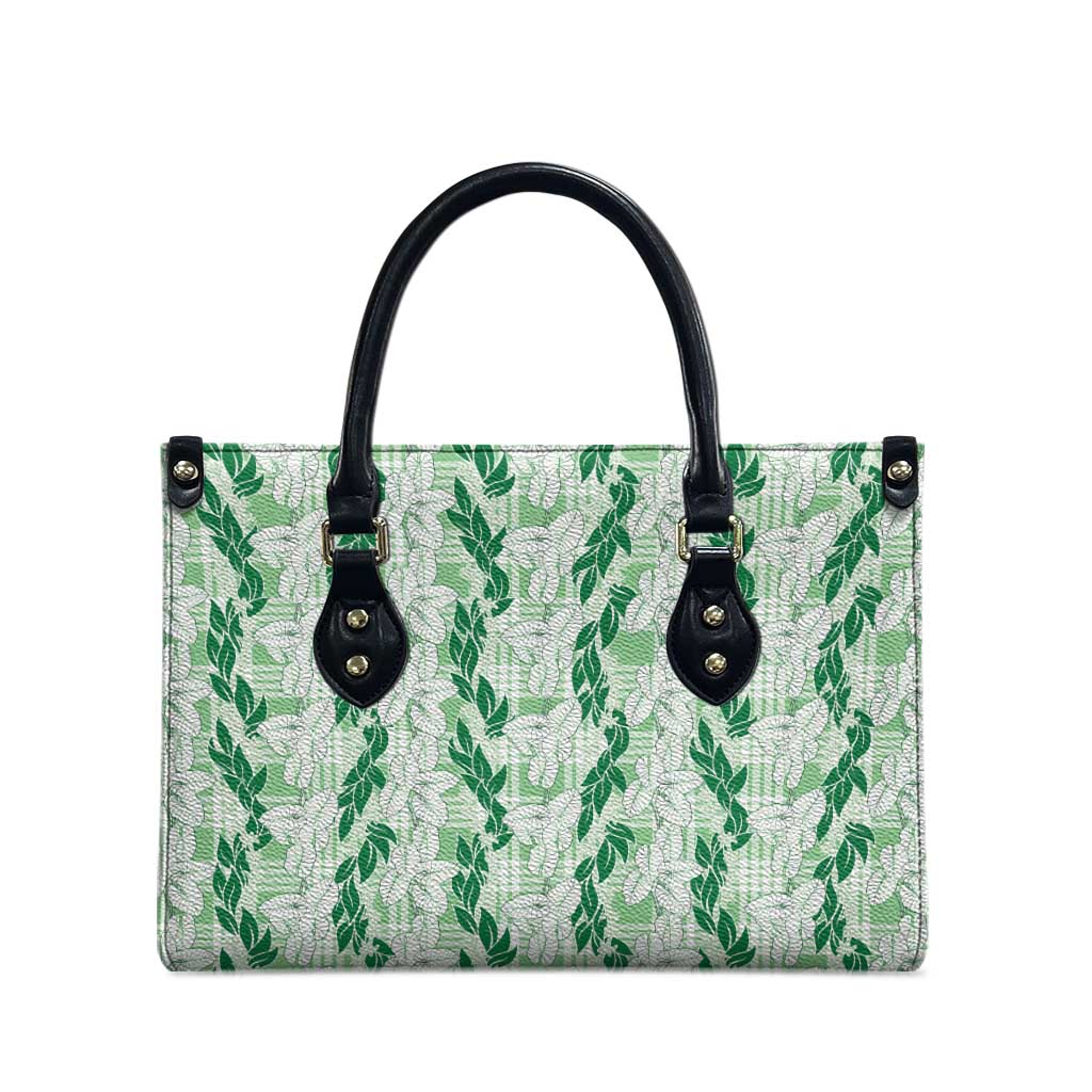 Hawaii Ti Leaf Maile Tuberose Lei Leather Bag With Hanalei Leaf Green