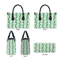 Hawaii Ti Leaf Maile Tuberose Lei Leather Bag With Hanalei Leaf Green