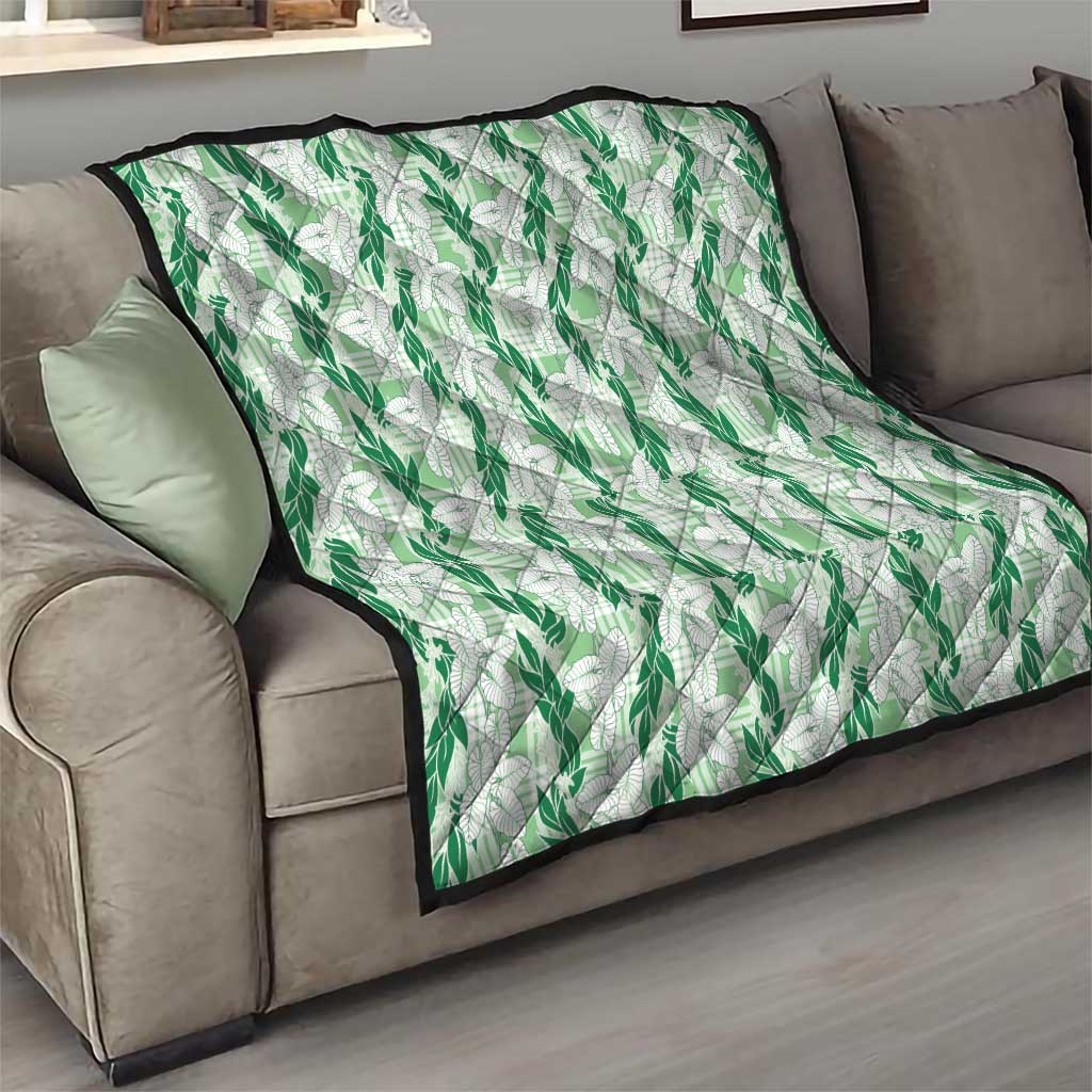 Hawaii Ti Leaf Maile Tuberose Lei Quilt With Hanalei Leaf Green LT05 - Polynesian Pride
