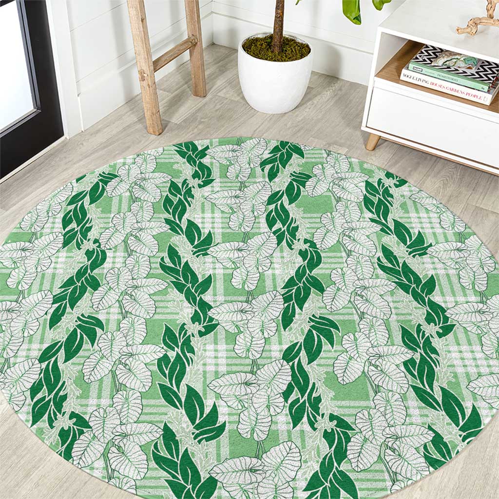 Hawaii Ti Leaf Maile Tuberose Lei Round Carpet With Hanalei Leaf Green