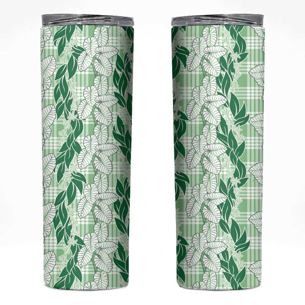 Hawaii Ti Leaf Maile Tuberose Lei Skinny Tumbler With Hanalei Leaf Green