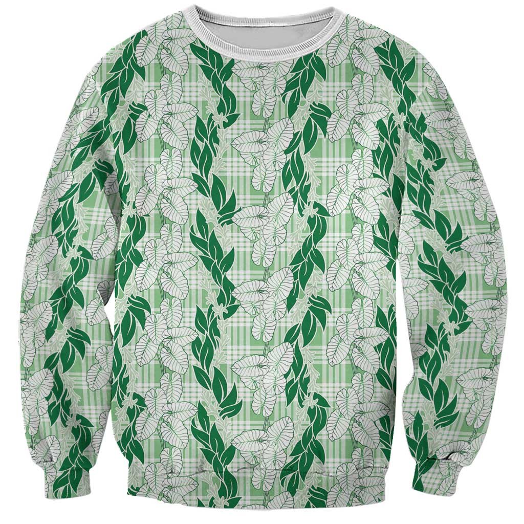 Hawaii Ti Leaf Maile Tuberose Lei Sweatshirt With Hanalei Leaf Green