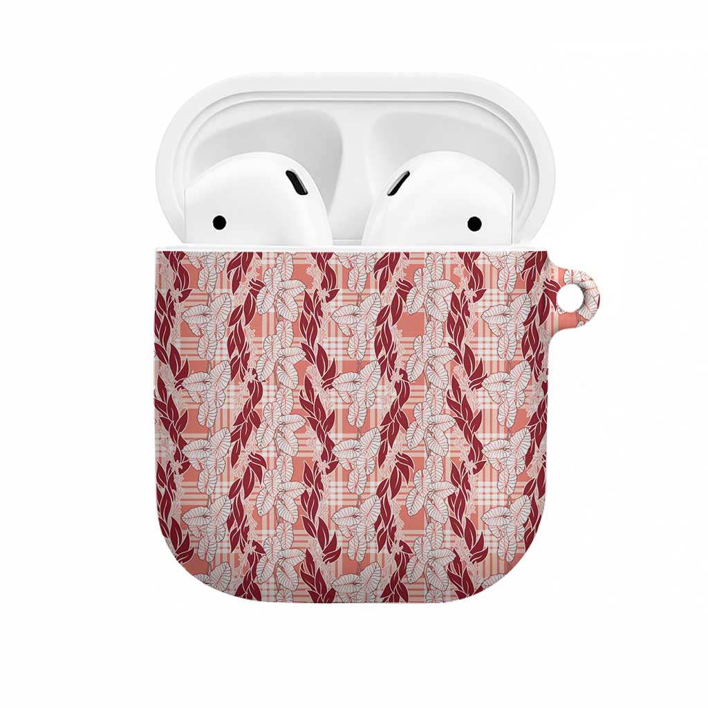 Hawaii Ti Leaf Maile Tuberose Lei AirPods Case With Hanalei Leaf Red