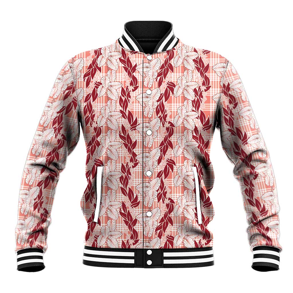 Hawaii Ti Leaf Maile Tuberose Lei Baseball Jacket With Hanalei Leaf Red