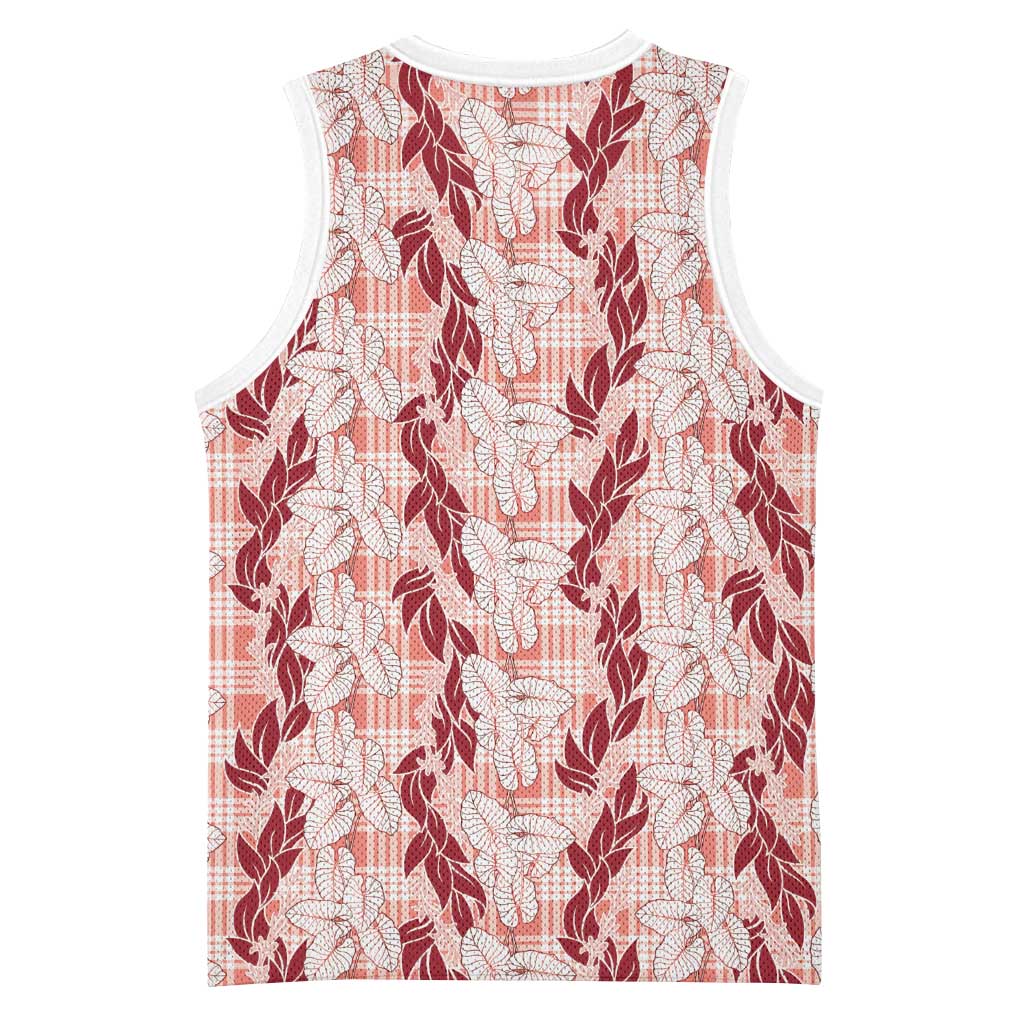 Hawaii Ti Leaf Maile Tuberose Lei Basketball Jersey With Hanalei Leaf Red