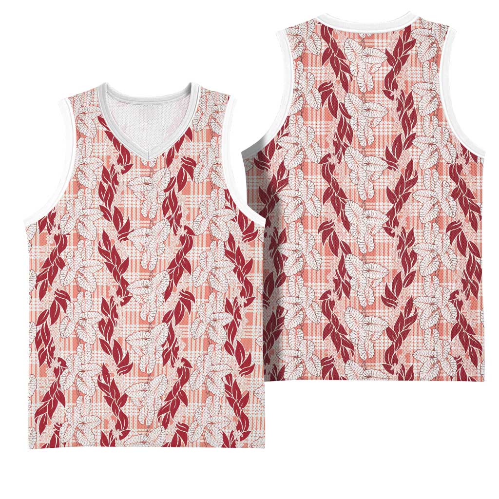 Hawaii Ti Leaf Maile Tuberose Lei Basketball Jersey With Hanalei Leaf Red
