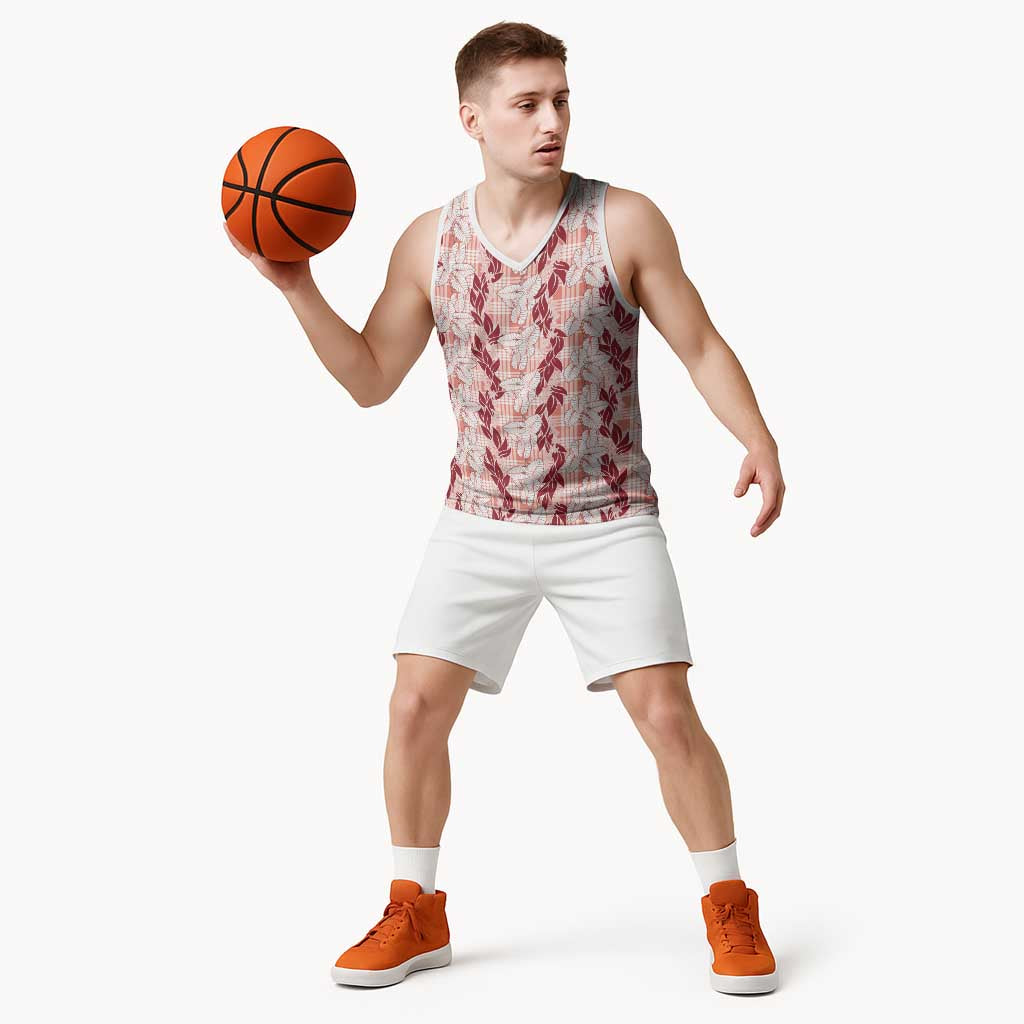 Hawaii Ti Leaf Maile Tuberose Lei Basketball Jersey With Hanalei Leaf Red