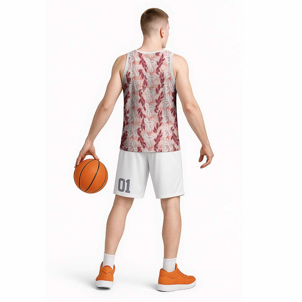 Hawaii Ti Leaf Maile Tuberose Lei Basketball Jersey With Hanalei Leaf Red