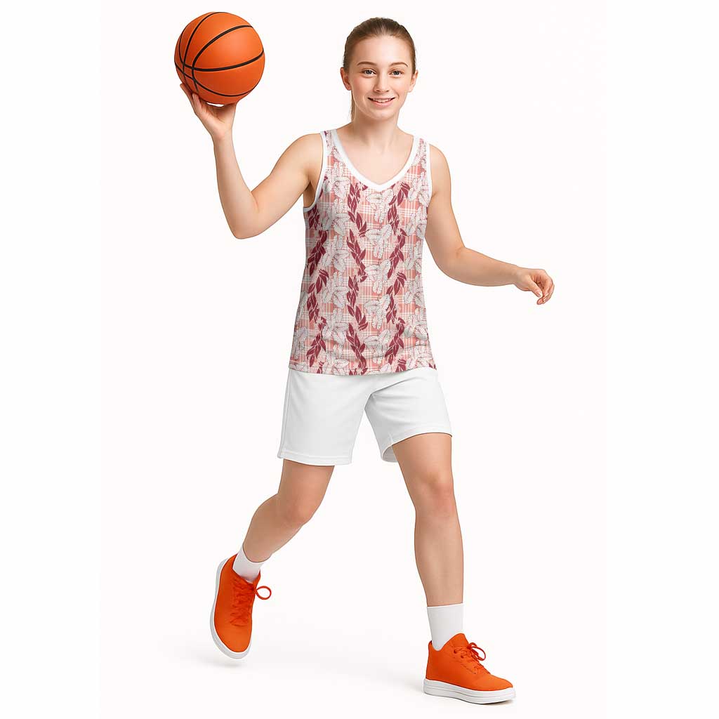 Hawaii Ti Leaf Maile Tuberose Lei Basketball Jersey With Hanalei Leaf Red