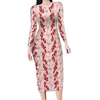 Hawaii Ti Leaf Maile Tuberose Lei Family Matching Long Sleeve Bodycon Dress and Hawaiian Shirt With Hanalei Leaf Red