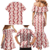 Hawaii Ti Leaf Maile Tuberose Lei Family Matching Mermaid Dress and Hawaiian Shirt With Hanalei Leaf Red LT05 - Polynesian Pride