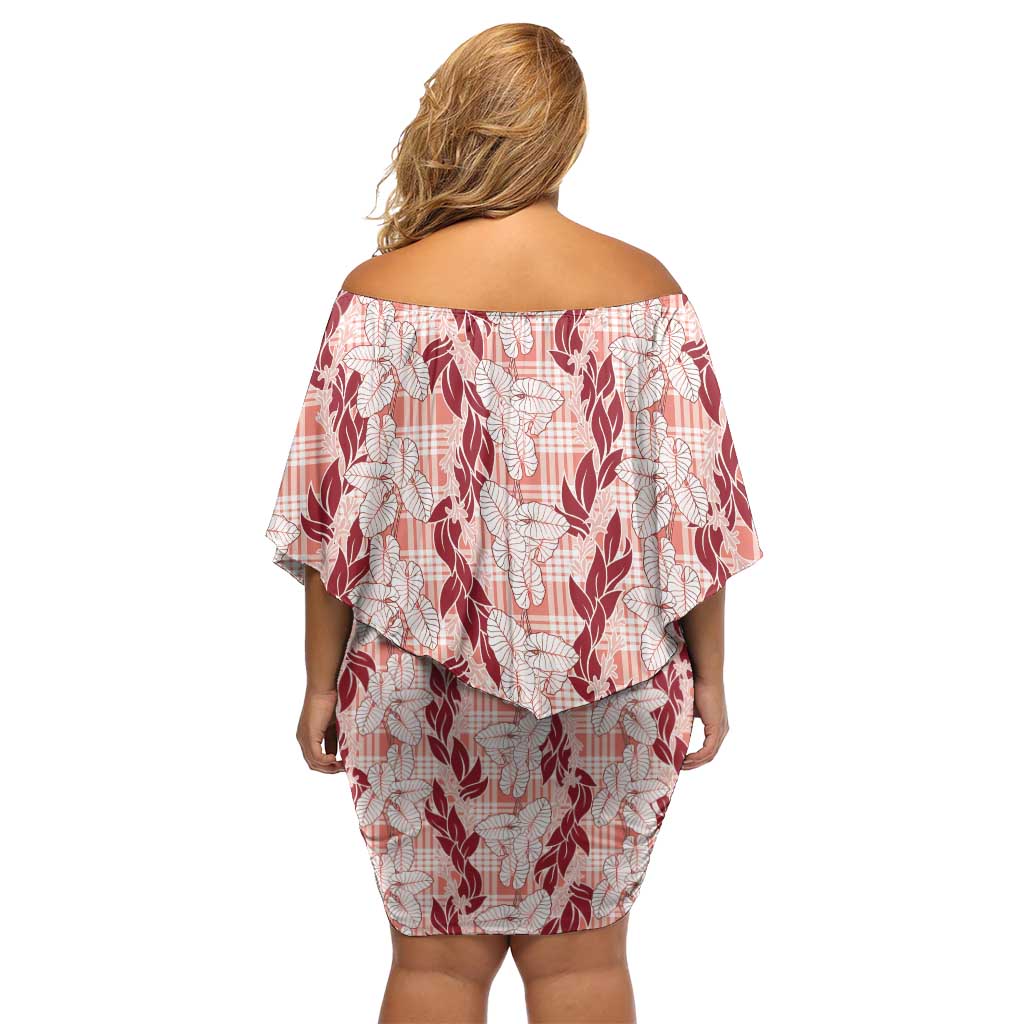 Hawaii Ti Leaf Maile Tuberose Lei Family Matching Off Shoulder Short Dress and Hawaiian Shirt With Hanalei Leaf Red