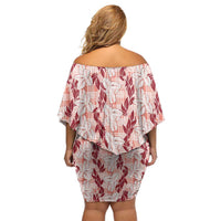 Hawaii Ti Leaf Maile Tuberose Lei Family Matching Off Shoulder Short Dress and Hawaiian Shirt With Hanalei Leaf Red