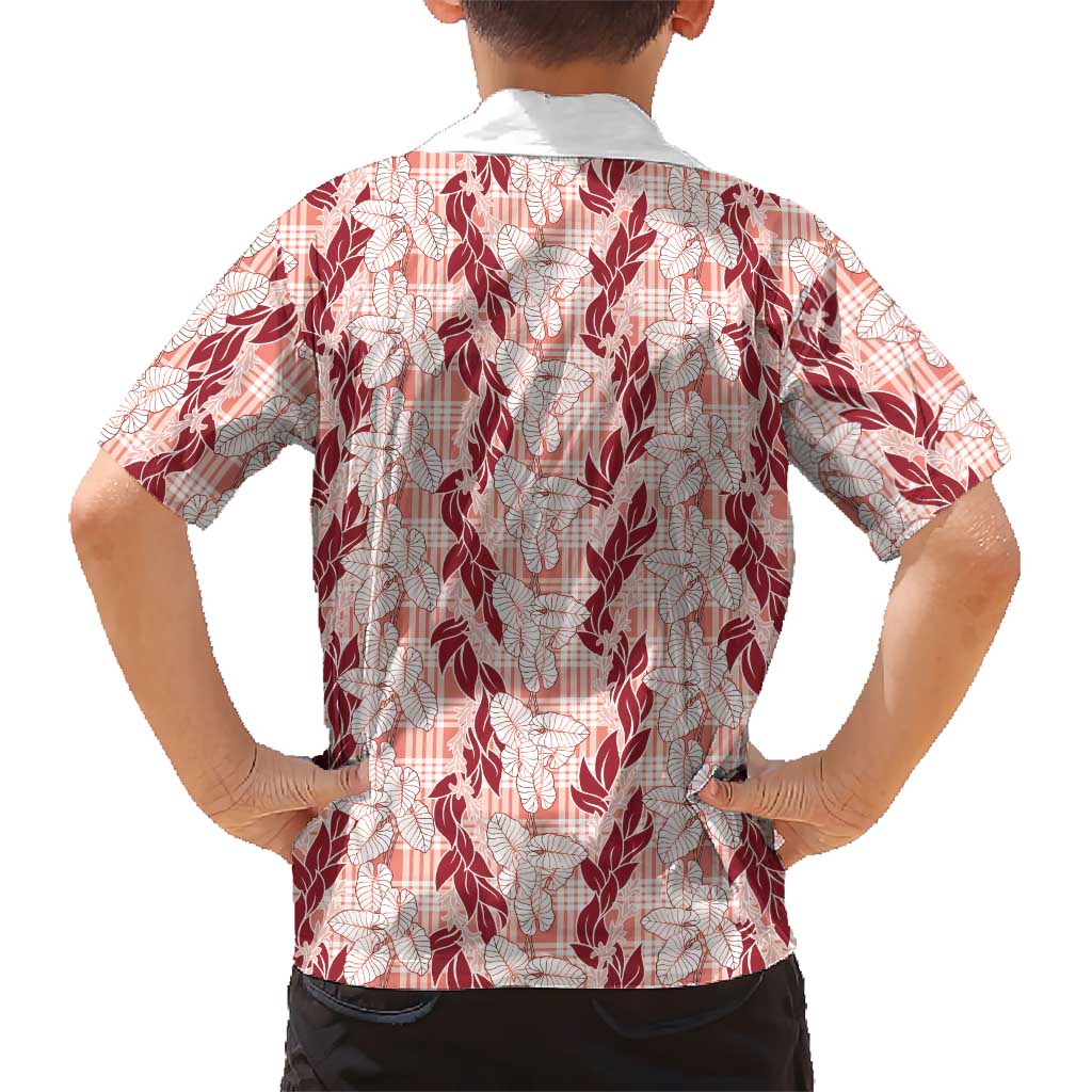 Hawaii Ti Leaf Maile Tuberose Lei Family Matching Short Sleeve Bodycon Dress and Hawaiian Shirt With Hanalei Leaf Red LT05 - Polynesian Pride