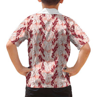 Hawaii Ti Leaf Maile Tuberose Lei Family Matching Short Sleeve Bodycon Dress and Hawaiian Shirt With Hanalei Leaf Red LT05 - Polynesian Pride