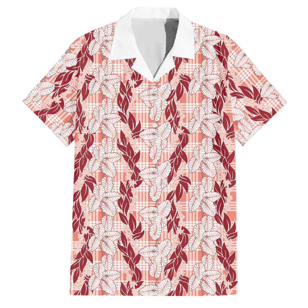 Hawaii Ti Leaf Maile Tuberose Lei Family Matching Short Sleeve Bodycon Dress and Hawaiian Shirt With Hanalei Leaf Red LT05 Dad's Shirt - Short Sleeve Red - Polynesian Pride