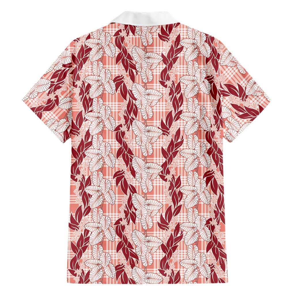 Hawaii Ti Leaf Maile Tuberose Lei Family Matching Short Sleeve Bodycon Dress and Hawaiian Shirt With Hanalei Leaf Red LT05 - Polynesian Pride