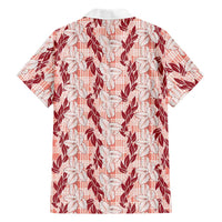 Hawaii Ti Leaf Maile Tuberose Lei Family Matching Short Sleeve Bodycon Dress and Hawaiian Shirt With Hanalei Leaf Red LT05 - Polynesian Pride