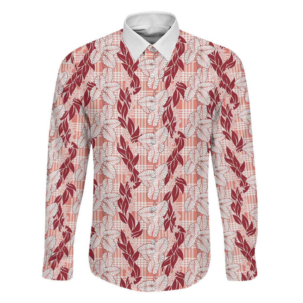 Hawaii Ti Leaf Maile Tuberose Lei Family Matching Short Sleeve Bodycon Dress and Hawaiian Shirt With Hanalei Leaf Red LT05 Dad's Shirt - Long Sleeve Red - Polynesian Pride