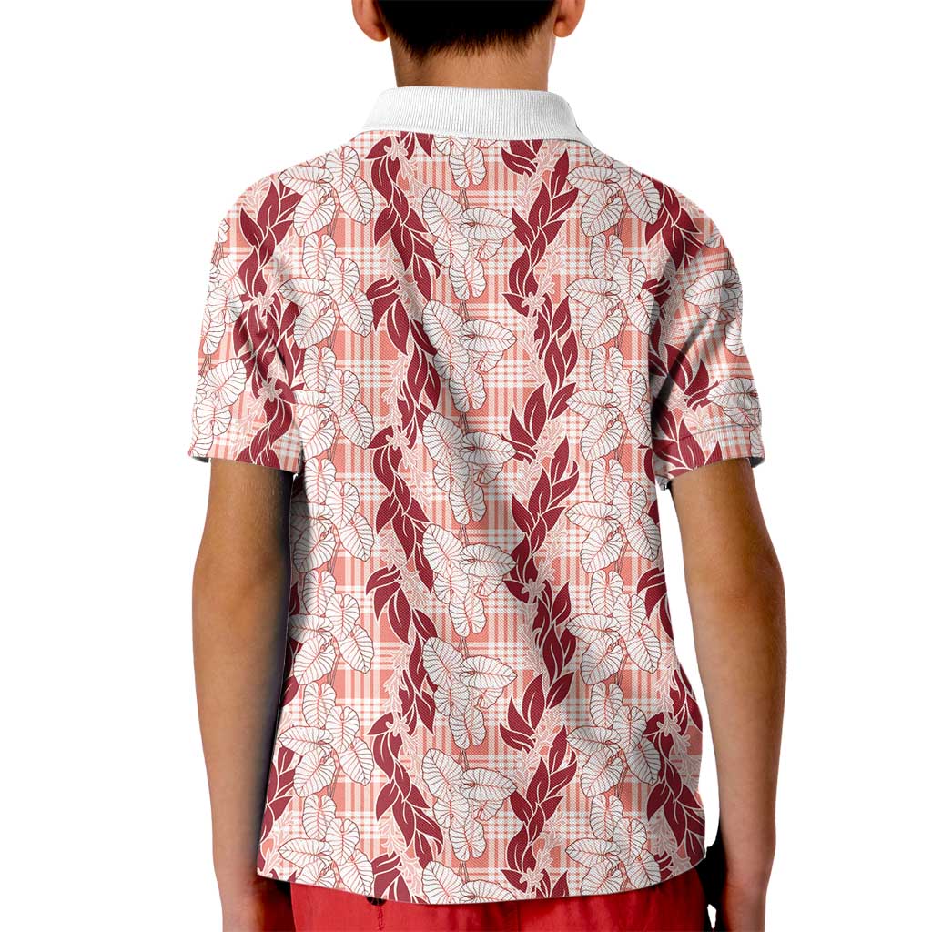 Hawaii Ti Leaf Maile Tuberose Lei Kid Polo Shirt With Hanalei Leaf Red