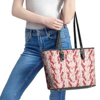 Hawaii Ti Leaf Maile Tuberose Lei Leather Tote Bag With Hanalei Leaf Red LT05 - Polynesian Pride