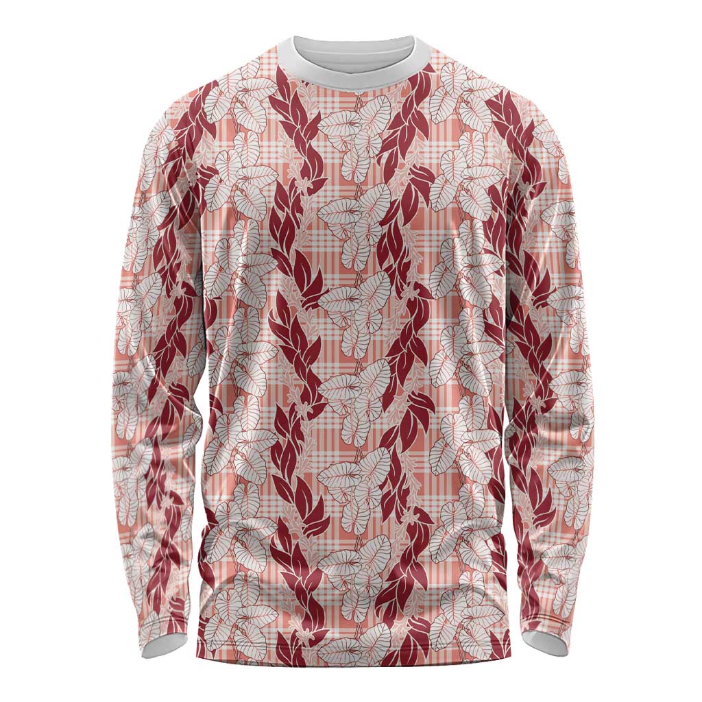 Hawaii Ti Leaf Maile Tuberose Lei Long Sleeve Shirt With Hanalei Leaf Red
