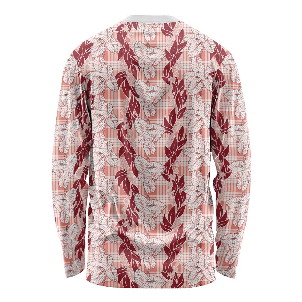 Hawaii Ti Leaf Maile Tuberose Lei Long Sleeve Shirt With Hanalei Leaf Red