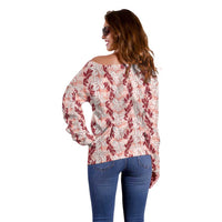 Hawaii Ti Leaf Maile Tuberose Lei Off Shoulder Sweater With Hanalei Leaf Red