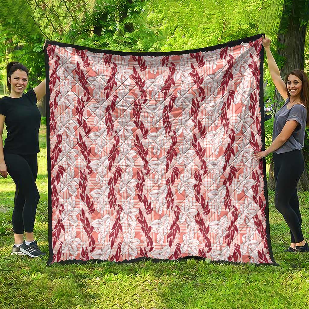 Hawaii Ti Leaf Maile Tuberose Lei Quilt With Hanalei Leaf Red