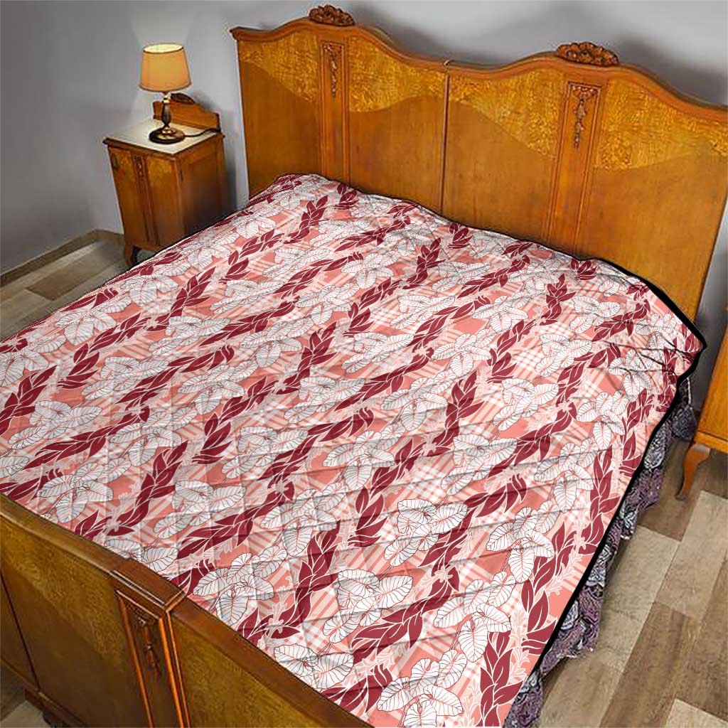 Hawaii Ti Leaf Maile Tuberose Lei Quilt With Hanalei Leaf Red
